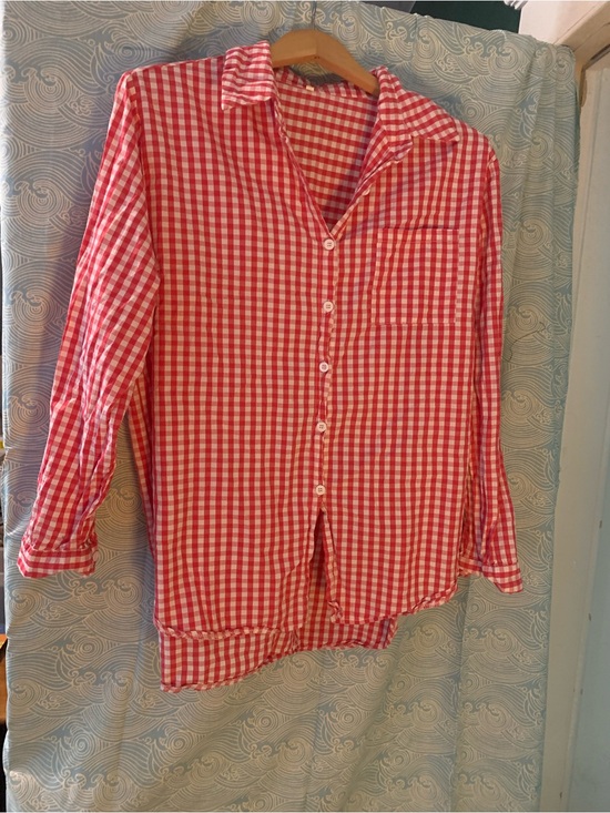 Tops - Vintage Women's Red Gingham Button-Down Shirt